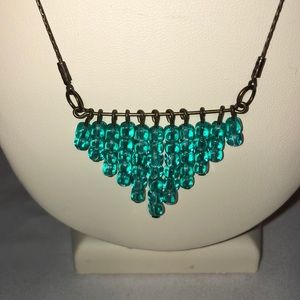 Antique Brass Boho Teal Triangle Style Necklace